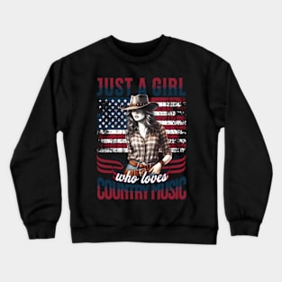 Just A Who Loves Country Music - Patriotic Cow Crewneck Sweatshirt